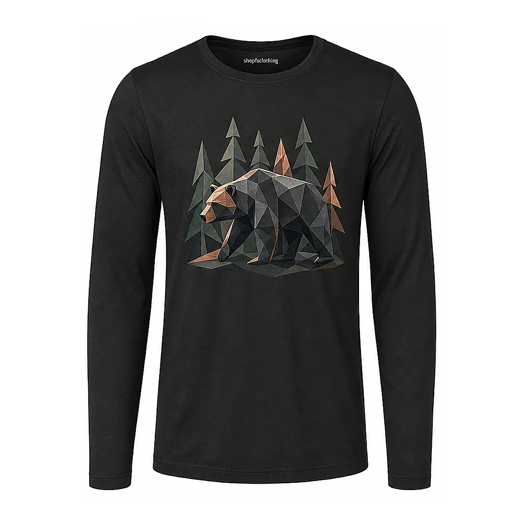 shopfsclothing Men's Faceted Bear Graphic Long Sleeve - Wilderness Art Gift