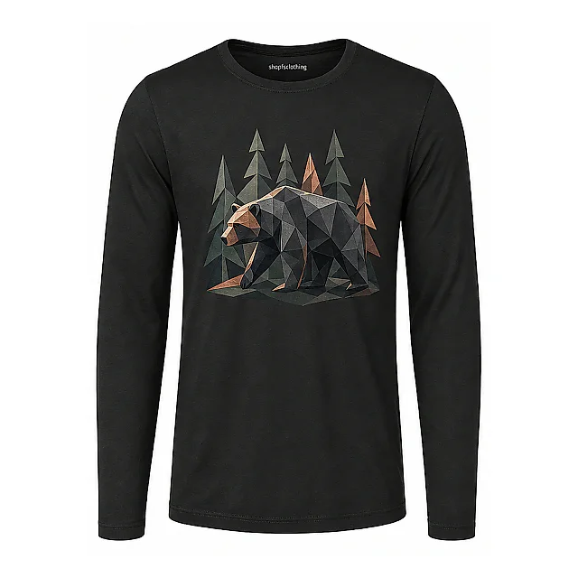 shopfsclothing Men's Faceted Bear Graphic Long Sleeve - Wilderness Art Gift