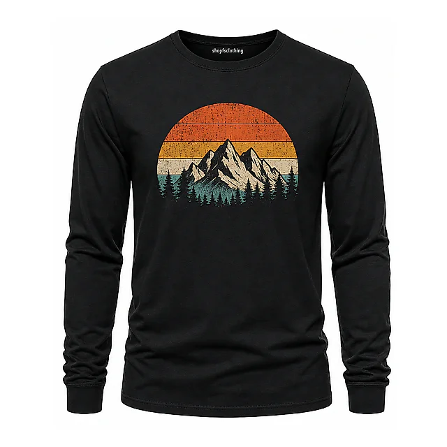 shopfsclothing Men's Pine Sunset Graphic Long Sleeve - Outdoorsy Vintage Style