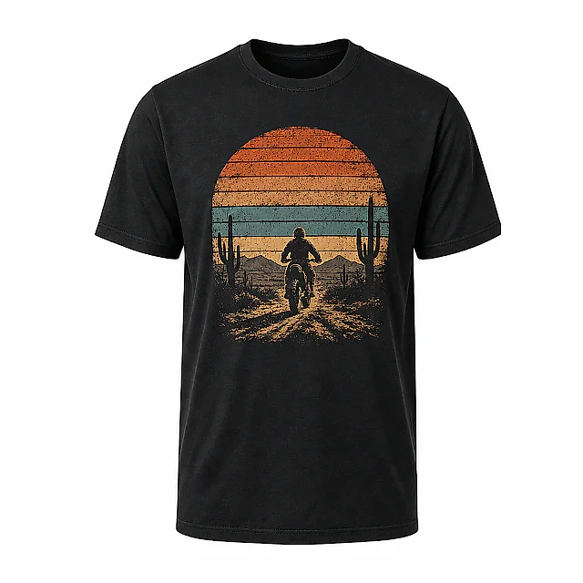 shopfsclothing Men's Desert Rider Graphic T-Shirt - Motorcycle Adventure Gift