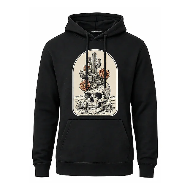 shopfsclothing Men's Desert Bloom Skull Graphic Hoodie - Western Cactus Art