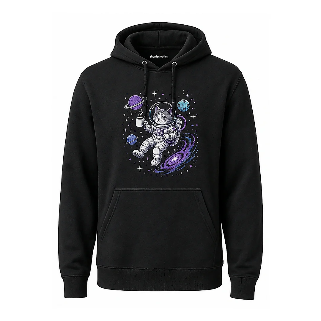 shopfsclothing Men's Cosmic Coffee Cat Graphic Hoodie