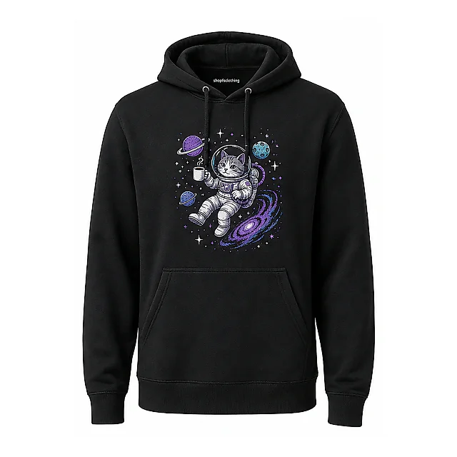 shopfsclothing Men's Cosmic Coffee Cat Graphic Hoodie