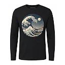 shopfsclothing Men's Moonlit Wave Graphic Long Sleeve - Japanese Art Aesthetic