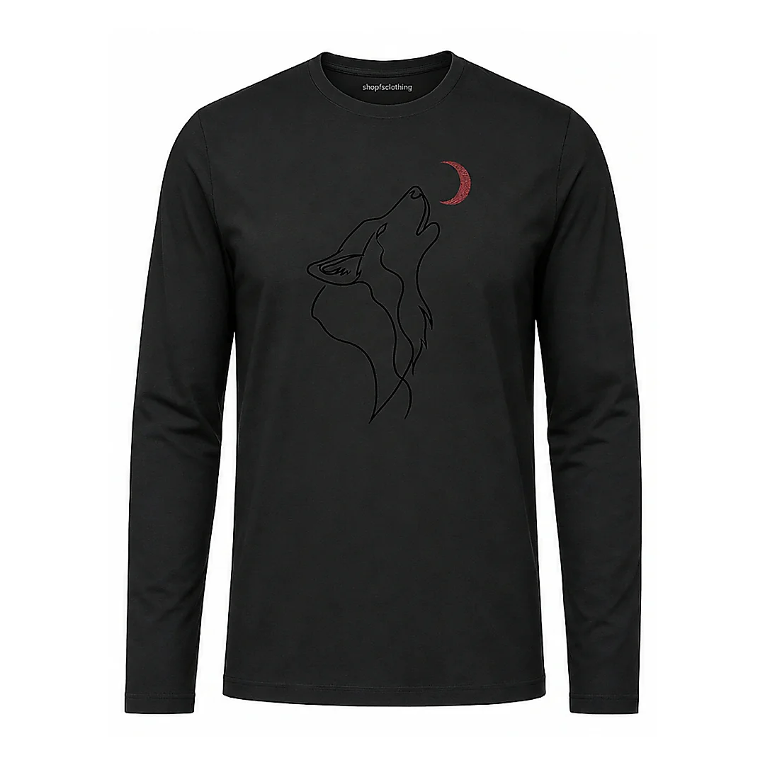 shopfsclothing Men's Crimson Wolf Print Long Sleeve - Nature Graphic
