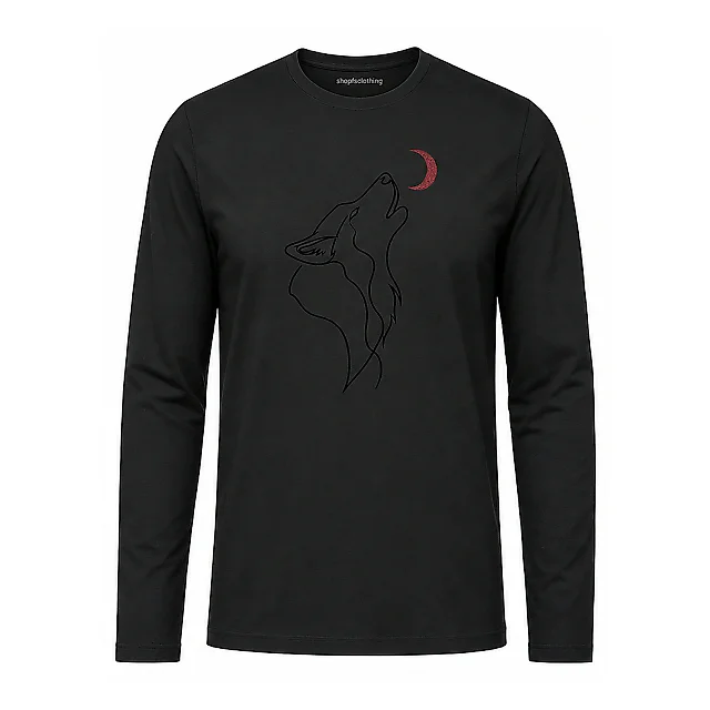 shopfsclothing Men's Crimson Wolf Print Long Sleeve - Nature Graphic