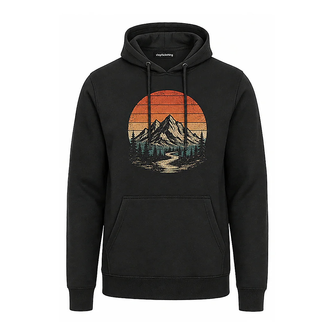 shopfsclothing Men's Retro Ridge Graphic Hoodie - Outdoors Mountain Style