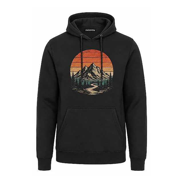 shopfsclothing Men's Retro Ridge Graphic Hoodie - Outdoors Mountain Style