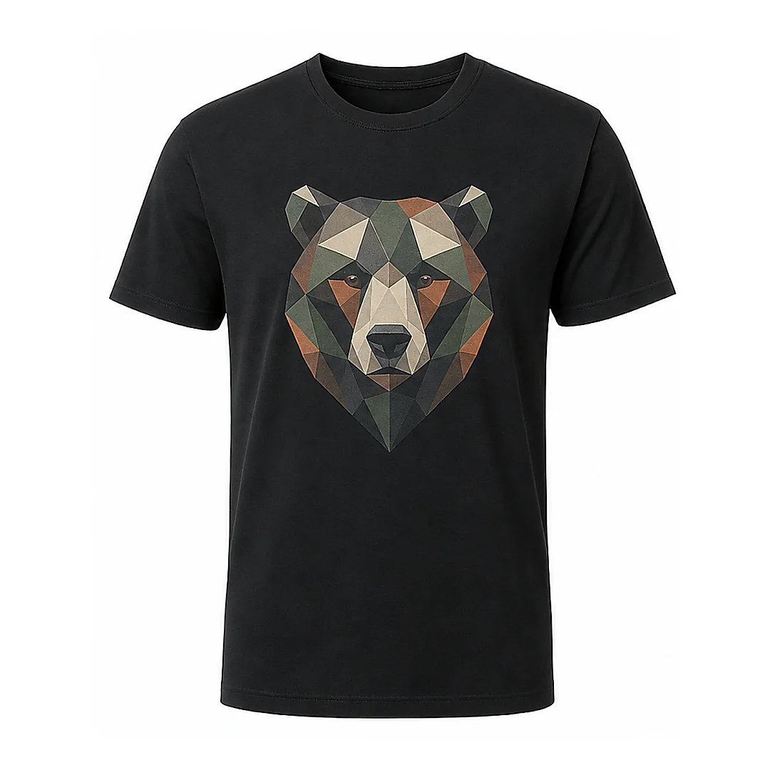 shopfsclothing Men's Polygon Bear Graphic T-Shirt - Outdoor Nature Style