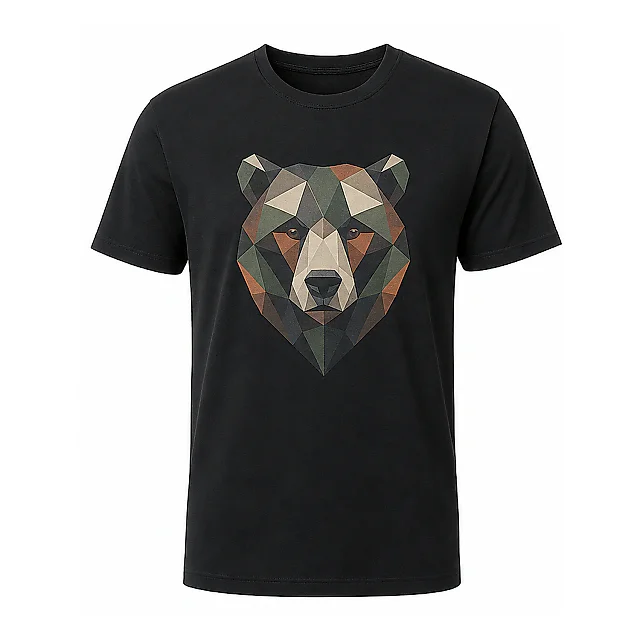 shopfsclothing Men's Polygon Bear Graphic T-Shirt - Outdoor Nature Style