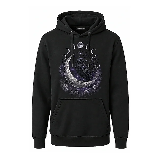 shopfsclothing Men's Lunar Raven Graphic Hoodie - Gothic Celestial Art