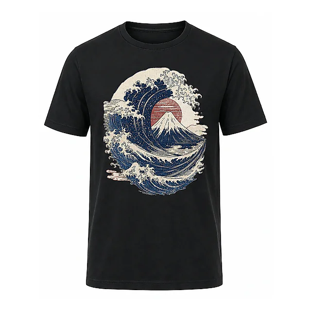 shopfsclothing Men's Ukiyo Wave Mountain Graphic T-Shirt - Japanese Art Aesthetic