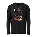 shopfsclothing Men's Wizard Cat Graphic Long Sleeve - Spooky Cute Book Lover Style
