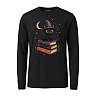 shopfsclothing Men's Wizard Cat Graphic Long Sleeve - Spooky Cute Book Lover Style