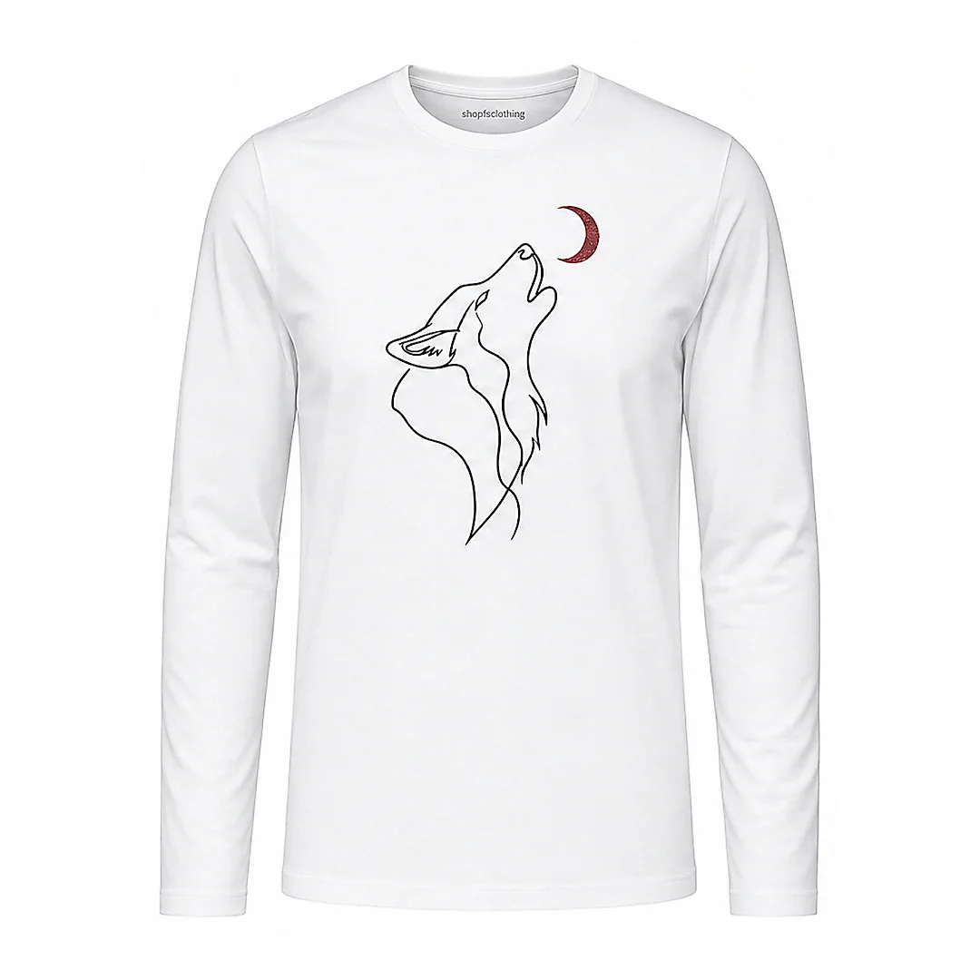 shopfsclothing Men's Crimson Wolf Print Long Sleeve - Nature Graphic