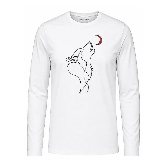 shopfsclothing Men's Crimson Wolf Print Long Sleeve - Nature Graphic