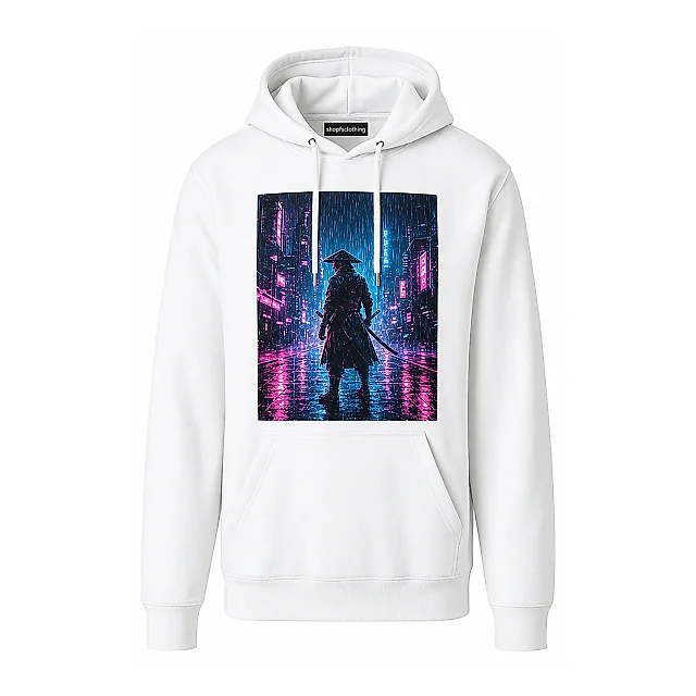 shopfsclothing Men's Neon Ronin Print Hoodie - Cyberpunk Streetwear