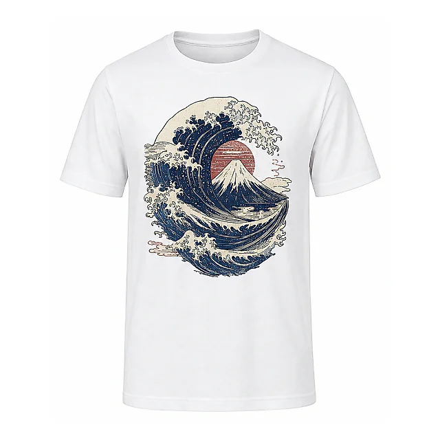 shopfsclothing Men's Ukiyo Wave Mountain Graphic T-Shirt - Japanese Art Aesthetic