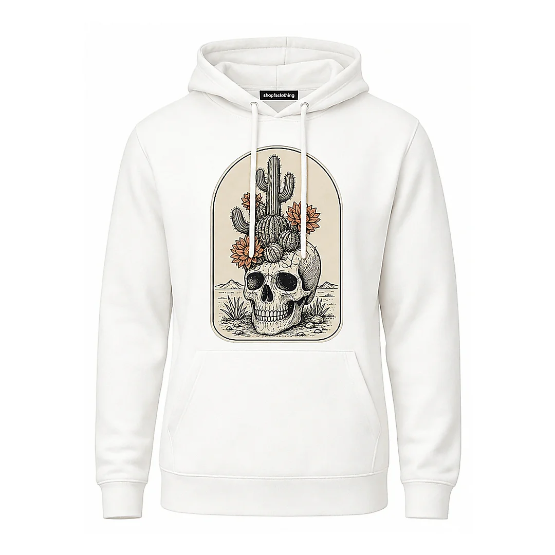 shopfsclothing Men's Desert Bloom Skull Graphic Hoodie - Western Cactus Art