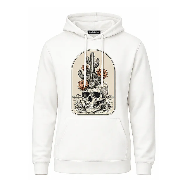 shopfsclothing Men's Desert Bloom Skull Graphic Hoodie - Western Cactus Art