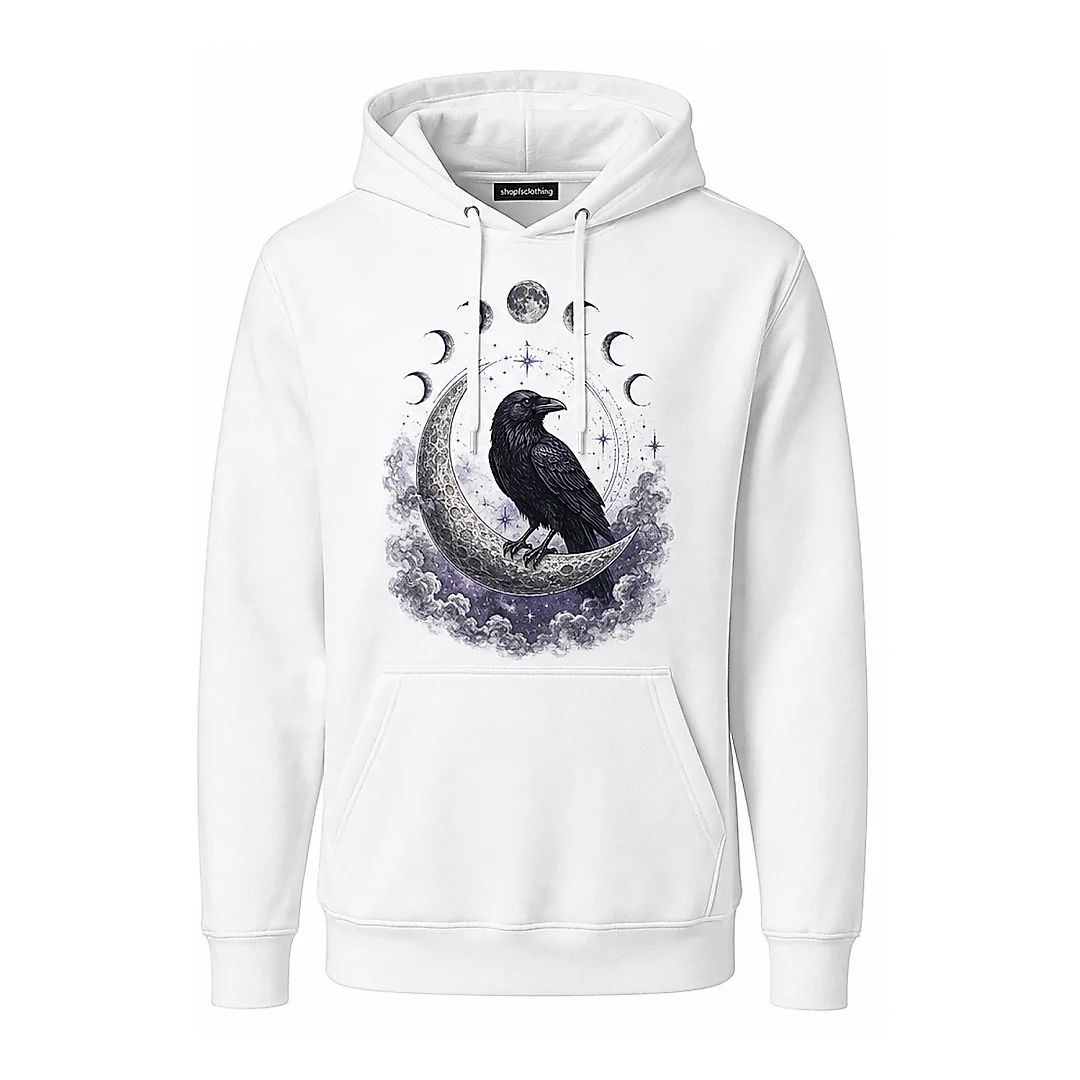 shopfsclothing Men's Lunar Raven Graphic Hoodie - Gothic Celestial Art