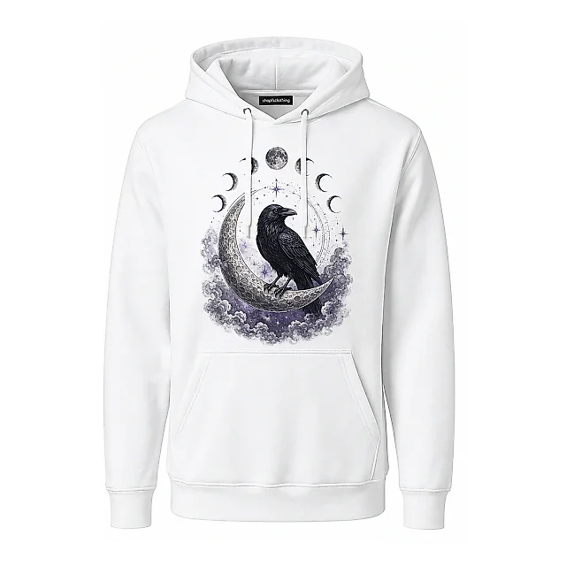 shopfsclothing Men's Lunar Raven Graphic Hoodie - Gothic Celestial Art