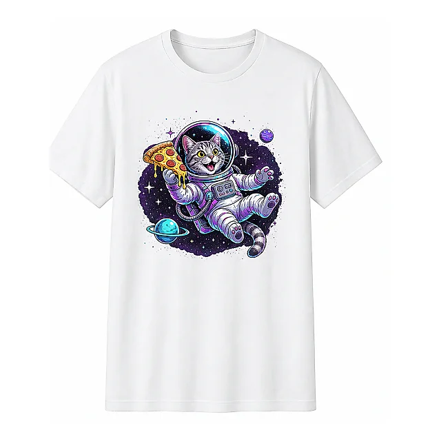 shopfsclothing Men's Cosmic Pizza Cat Graphic T-Shirt - Space Cat Art