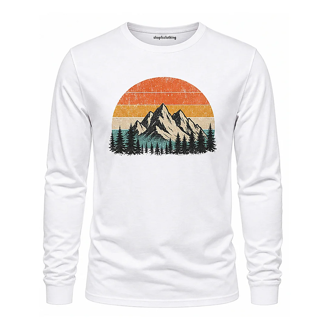 Men's Pine Sunset Graphic Long Sleeve - Outdoorsy Vintage Style