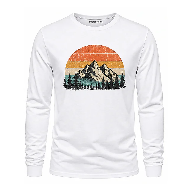 shopfsclothing Men's Pine Sunset Graphic Long Sleeve - Outdoorsy Vintage Style