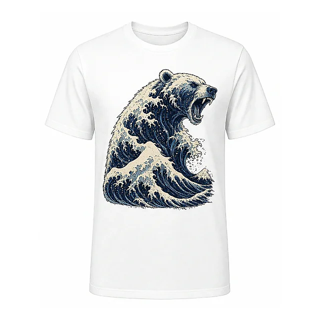 shopfsclothing Men's Ocean Bear Print T-Shirt - Ukiyo-E Streetwear Art