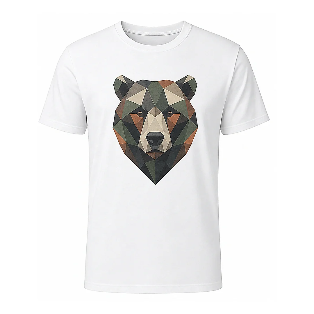 shopfsclothing Men's Polygon Bear Graphic T-Shirt - Outdoor Nature Style