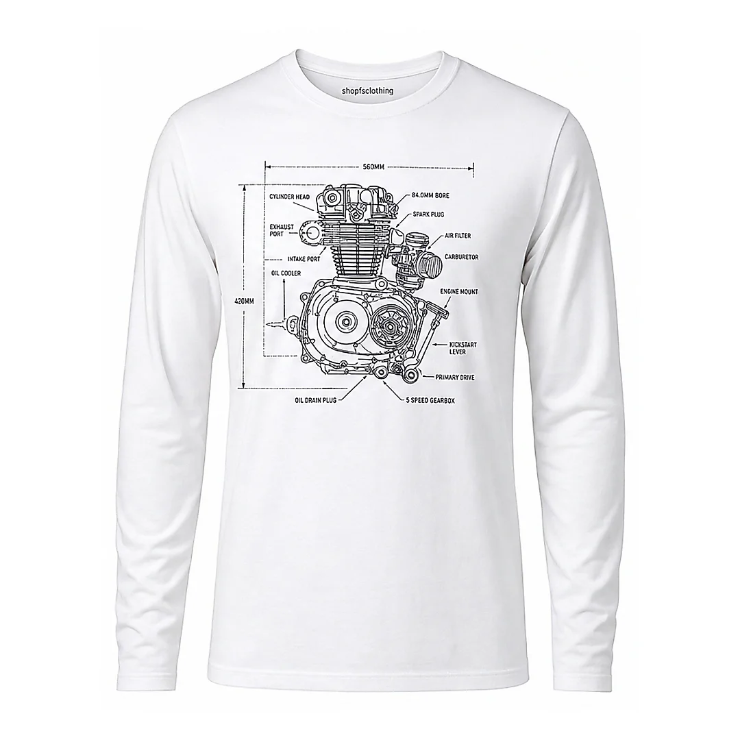 shopfsclothing Men's Engine Blueprint Graphic Long Sleeve - Garage Mechanic Gift