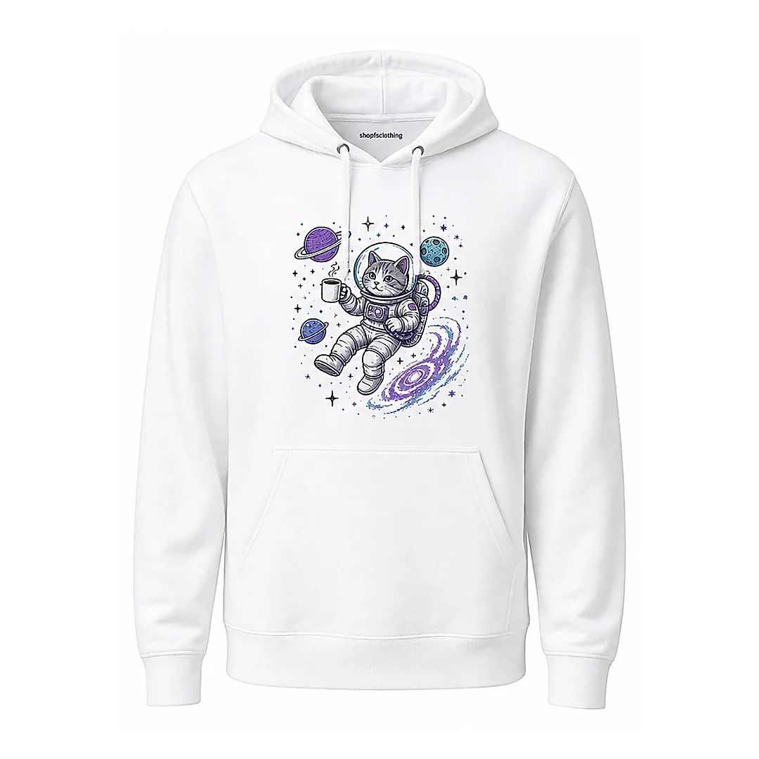 shopfsclothing Men's Cosmic Coffee Cat Graphic Hoodie