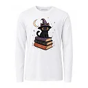 shopfsclothing Men's Wizard Cat Graphic Long Sleeve - Spooky Cute Book Lover Style