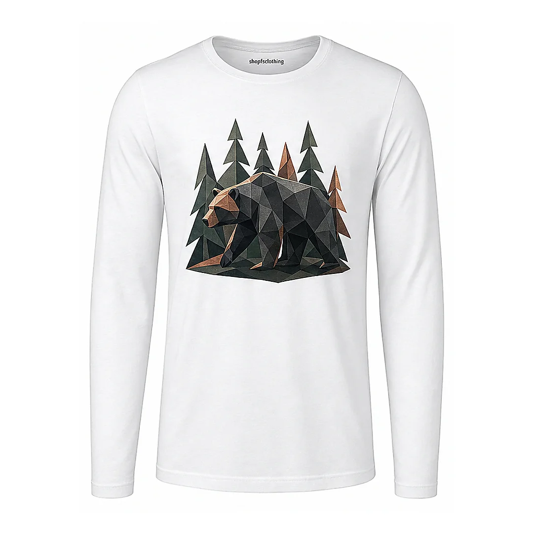 shopfsclothing Men's Faceted Bear Graphic Long Sleeve - Wilderness Art Gift