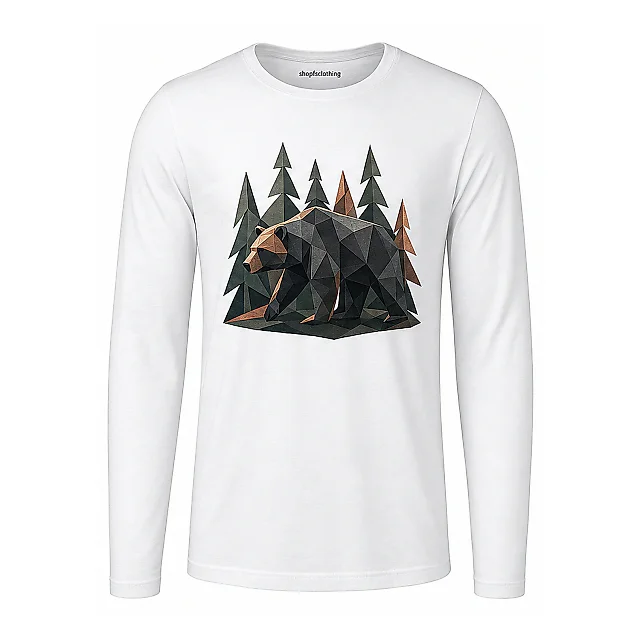 shopfsclothing Men's Faceted Bear Graphic Long Sleeve - Wilderness Art Gift